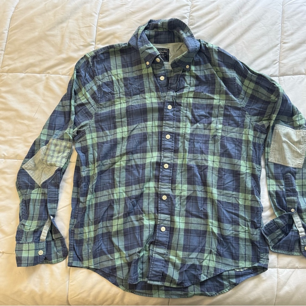 Blue and Green Plaid Men's Shirt